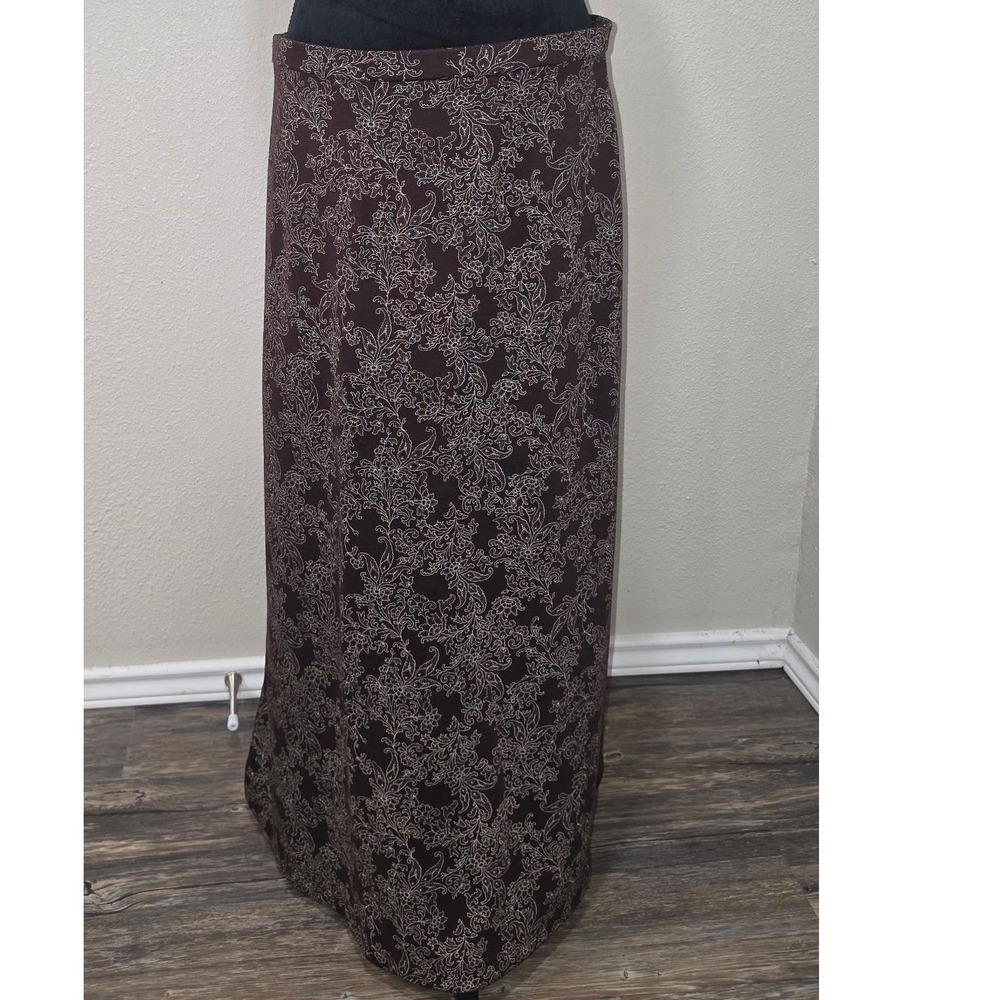 Crazy Horse Liz Claiborne Petite Brown Floral Paisley Maxi Skirt Large PL